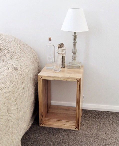 Simple Bed Side Table, Wooden Side Table Bedroom, Diy Bed Side Table, Box Bedside Table, Charleston Apartment, Wooden Bed Side Table, Bed Side Table Design, Timber Bedside Table, Chameleon Cage