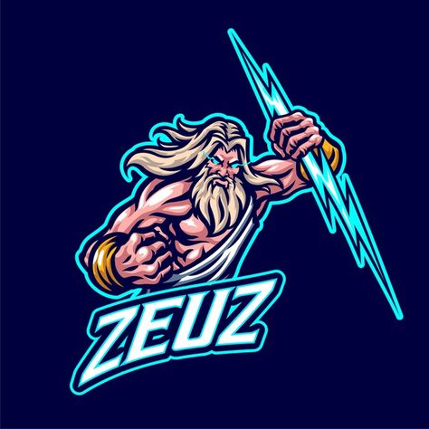 Zeus Logo Design, Casino Online Logo, Logo Zeus, Zeus Logo, Twitch Streaming Setup, Lightning Logo, God Sticker, Logo Game, Sport Logo Design