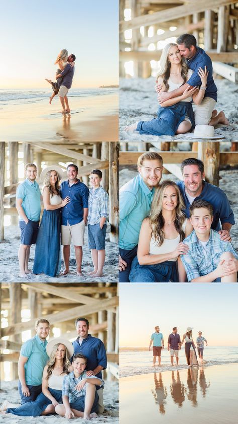 Looking for the ultimate way to document your family's love and bond? Look no further than a photoshoot on the stunning Crystal Pier! The breathtaking views serve as the perfect backdrop for candid moments between loved ones. Destin Family Photos, Beach Family Photos Under Pier, Outfits For Beach Photoshoot Family Pics, Pier Family Photoshoot, Family Poses Beach, Unique Beach Family Photos, Family Of 5 Poses With Older Kids Beach, Beach Family Photo Pose Ideas, Family Beach Photos Poses