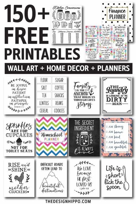 Download more than 150 free printables to make wall art for home decor and planners for organizing. Includes a huge collection of funny and inspirational quotes made in a black and white farmhouse style perfect to spruce up your home in a budget friendly way. Download free kitchen conversion charts, scripture art, laundry room decor, positivity and self care quotes, pantry labels #freeprintable #blackandwhite #farmhouse #diycrafts #homedecor #wallart #printablequotes #planners #kitchendecor Printable Organization Sheets Free, Free Craft Printables, Farmhouse Sayings For Signs, Kitchen Quotes Decor Printables, Free Download Printables Wall Art, Farmhouse Printables Free, Free Scripture Printables, Farmhouse Printables, Farmhouse Printable