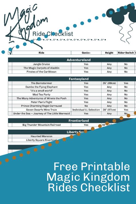 Print out our free checklist below to keep track of all your must-see rides at Magic Kingdom! #DisneyVacation #VacationPlanning #DisneyWorld