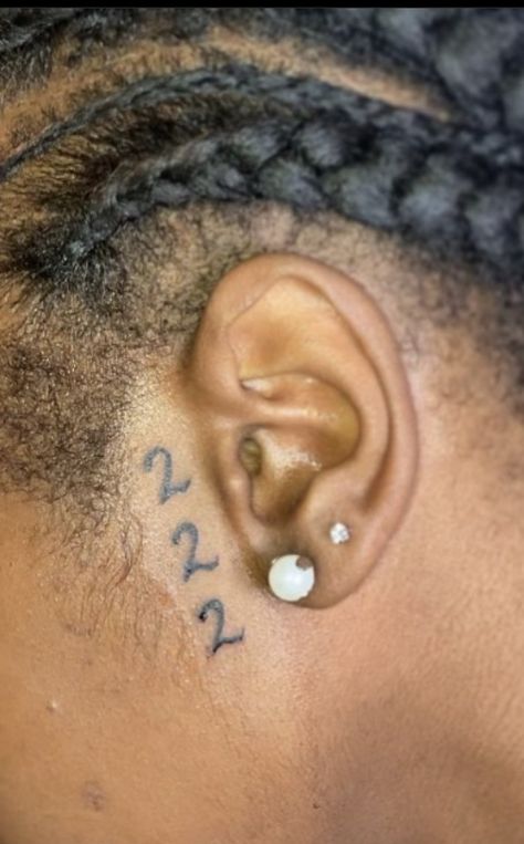 Angel numbers Ear tattoo Ear Side Tattoo, 111 Face Tattoo, 333 Face Tattoo, 222 Face Tattoo, Tattoo On Side Of Face By Ear, Behind Ear Angel Number Tattoo, Name Tattoo On Side Of Face, Face Tattoos For Women By Ear, Angel Number Face Tattoo