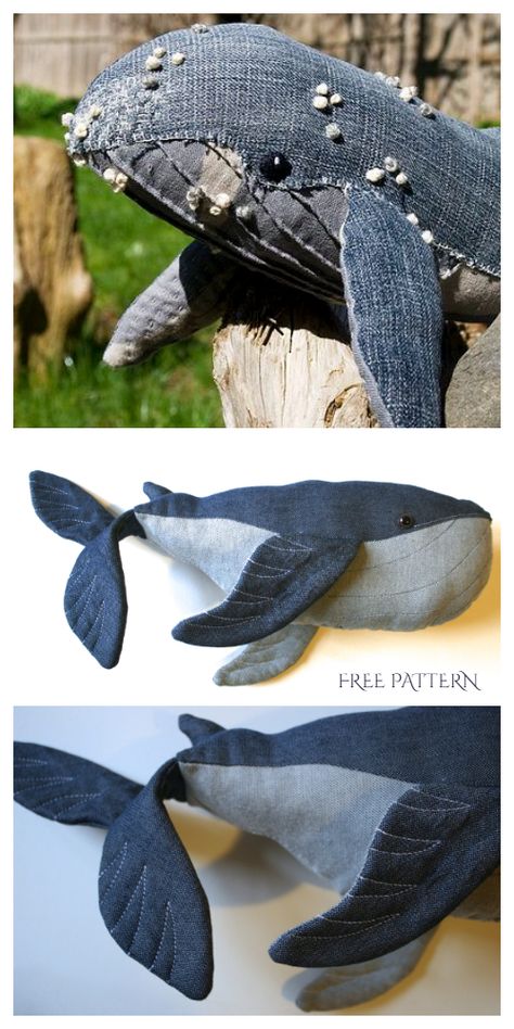 DIY Recycled Demin Jean Whale Plush Free Sew Patterns | Fabric Art DIY Fabric Art Diy, Whale Plush, Sew Patterns, Whale Pattern, Animal Sewing Patterns, Fabric Christmas Ornaments Diy, Patterns Fabric, Sewing Stuffed Animals, Christmas Ornaments Diy