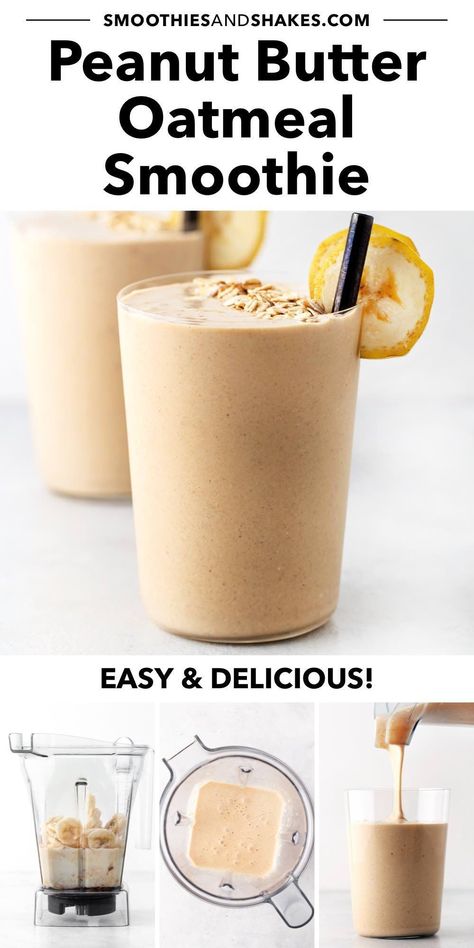 Sip on this creamy and refreshing 5-minute smoothie. Peanut butter adds healthy fats, while oats and banana offer gut-friendly fiber. Packed with essential nutrients, this smoothie is quick and easy to make in a blender with just 6 ingredients. #peanutbutteroatmealsmoothie #peanutbuttersmoothie #oatmealsmoothie #breakfastsmoothies #vegansmoothies Peanut Butter Oatmeal Smoothie, Smoothie Recipes Oatmeal, Oat Milk Smoothie, Peanut Butter Banana Oats, Peanutbutter Smoothie Recipes, Oats Smoothie Recipes, Banana Oat Smoothie, Smoothie Without Banana, Banana Oatmeal Smoothie