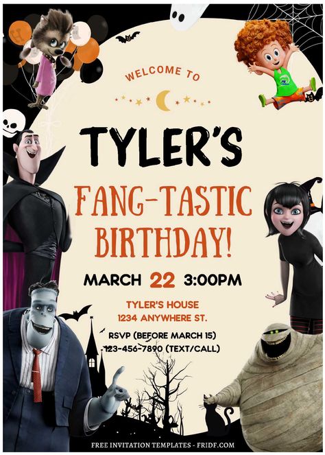 (Free Editable PDF) Fang-tastic Hotel Transylvania Birthday Invitation Templates Hotel Transylvania Invitations, Festa Hotel Transylvania, Hotel Transylvania Birthday, Hotel Transylvania Party, 3 Birthday, 1 Hotel, Free Invitation Templates, Halloween Bash, Hotel Transylvania