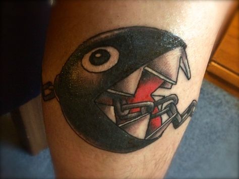 Chain Chomp tattoo Chain Chomp Tattoo, Mario Kart Tattoo, Chain Chomp, Hard Images, Chomp Chomp, Gemini Tattoo, Tattoo Master, Simplistic Tattoos, Mario Kart