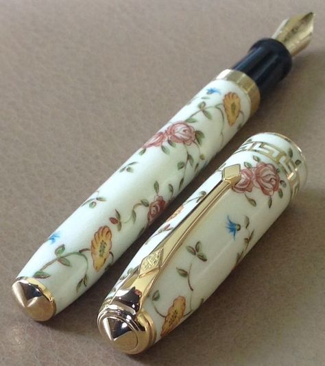 Floral Fountain Pen. Pretty Fountain Pen, Stylo Art, Stylish Pens, Fancy Pens, Quill Pen, Pretty Pens, Luxury Pens, Pen Collection, Beautiful Pen