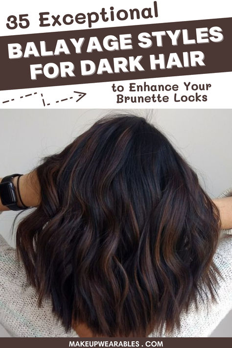 Balayage Dark Hair Two Shades Of Brown Hair, Fall Dark Hair Inspiration, Black Hair With Fair Skin, Dark Hair To Brown Hair, Dark Brown Hair With Dark Balayage, Hair Color Ideas For Black Brown Hair, Chocolate Brown Hair With Dark Highlights, Balayage Ends Only, Dark Hair Ombre Balayage Short