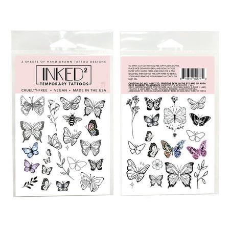 INKED by Dani Into The Wild Sheet is a cruelty free set filled with butterflies for our dreamers on all occasions . As seen on: Bella Hadid and Nicola Peltz Beckham. These hand drawn designs are perfect for all ages from child to adult. The ink for these temporary tattoos is vegan, non toxic and waterproof. Sizes range from 1/2 inch to 2 inches. Size: 39 ct.  Color: Multicolor. Fake Tattoos For Kids, Nicola Peltz Beckham, Nicola Peltz, Spider Tattoo, How To Make Stencils, Transparent Paper, Temporary Tattoo Stickers, Into The Wild, Tattoos For Kids