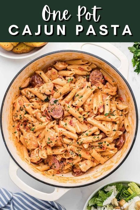 cajun pasta in a pot One Pot Cajun Sausage Pasta, One Pot Cajun Pasta, Cajun Pasta Recipes, Cajun Sausage Pasta, Sausage Penne, Creamy Cajun Pasta, Chicken Sausage Pasta, Cajun Chicken Pasta Recipes, Cajun Pasta