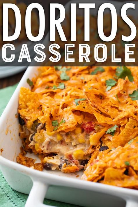 Easy Babysitter Meals, Dorito Casserole With Chicken, Dorito Bake Casserole, Meals At The Cabin, Dinner Meals For Big Families, Dorito Chicken Casserole With Velveeta, Doritos Casserole With Chicken, Easiest Casserole Recipes, Recipes With Chicken Nuggets Dinners