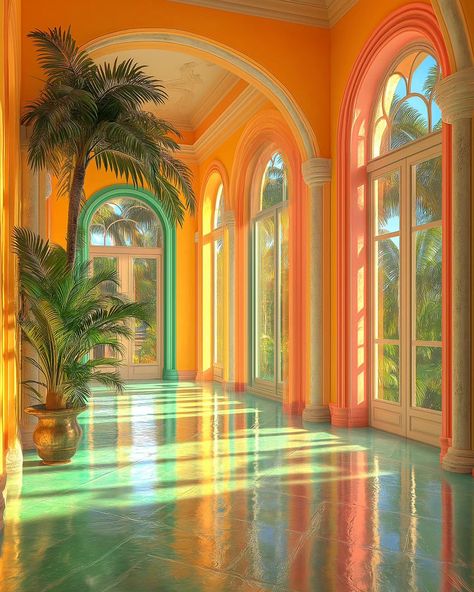 Bright Color House Exterior, Bright Colorful Home Interior, Bright Spring Aesthetic, Concept Art Aesthetic, Bright House Interior, Bright Color Interior, Bright Colorful Aesthetic, Bright Colors Aesthetic, Bright House