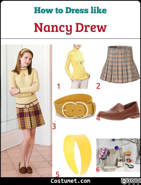 Nancy Drew Costume, Nancy Drew Party, Nancy Drew Style, Makeup With Glasses, Detective Costume, Book Costumes, Yellow Headband, Book Character Costumes, 60s Women