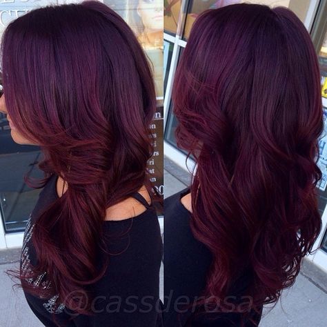 Dark Burgundy Hair                                                                                                                                                                                 More Burgundy Hair With Shadow Root, Plum Burgundy Hair, Pelo Color Borgoña, Dark Burgundy Hair, Burgundy Hair Dye, Hair Formulas, Red Violet Hair, Violet Hair Colors, Mahogany Hair