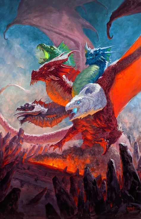 Tiamat (Variant) - Adventures in the Forgotten Realms MtG Art Tiamat Dragon, Mtg Art, Dnd Dragons, Dragon Rpg, Cool Dragons, Cool Monsters, Beautiful Dragon, 다크 판타지, Monster Concept Art