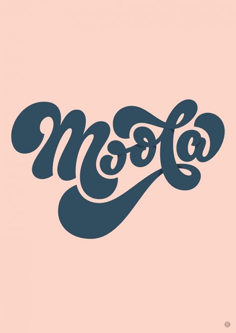 Moola! ___ Rob Clarke 70s inspired typography. typeface, pale pink, navy blue logo design. Creative inspiration Emotional Typography, Illustrative Lettering, Blue Logo Design, Numbers Tattoo, Nifty 50, Typographie Logo, Typographic Posters, 10 Tattoo, Inspiration Typographie