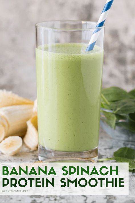 Spinach Protein Smoothie, Banana Spinach Smoothie, Smoothie Protein, Spinach Smoothie Recipes, Banana Protein Smoothie, Menu Sarapan Sehat, Healthy Breakfast On The Go, Resep Smoothie, Protein Smoothies