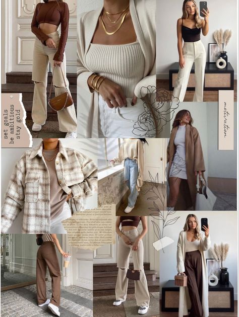 Neutral Clothing Aesthetic Closet, Neutral Outfits For Women, Neutral Color Aesthetic Outfits, Neutral Colour Clothes, Neutral Color Fall Outfits, Neutral Basics Outfit, Light Neutral Outfit Ideas, Women Neutral Outfits, Neutral Color Style Outfit