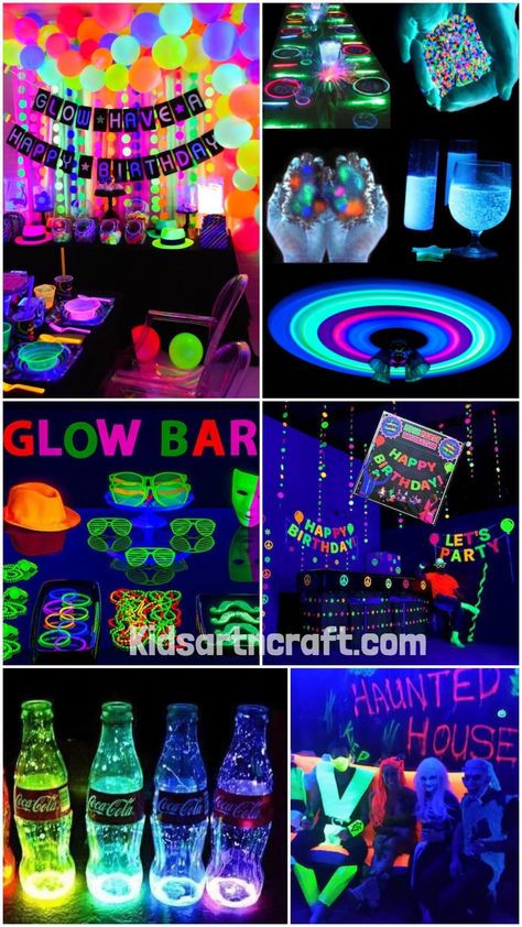 Glow In The Dark 30th Birthday Party, 18th Birthday Glow In The Dark, Grow In The Dark Party Ideas, 16 Glow In The Dark Party, Outside Glow In The Dark Party, Glow In The Dark Beach Party, Party Ideas Glow In The Dark, Sweet 16 Glow Party Ideas, Glow In The Dark Party Ideas Decorations