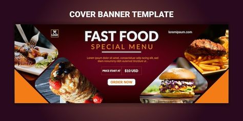 Food menu and restaurant facebook cover ... | Premium Vector #Freepik #vector #delicious #food-banner-restaurant #food-banner #food-cover Restaurant Flex Banner Design, Banner Restaurant Design, Poster Restaurant Design, Restaurant Banner Design Ideas, Food Banner Design Restaurant, Food Cover Photo, Fast Food Banner Design, Food Banner Design Ideas, Restaurant Banner Design