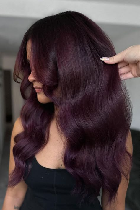 Dark Cherry Ombre Hair, Burgundy Violet Hair, Deep Red Hair Color Burgundy Wine, Straight Burgundy Hair, Wine Purple Hair, Deep Plum Hair Color, Cherry Purple Hair, Burgundy Plum Hair Color, Plum Balayage