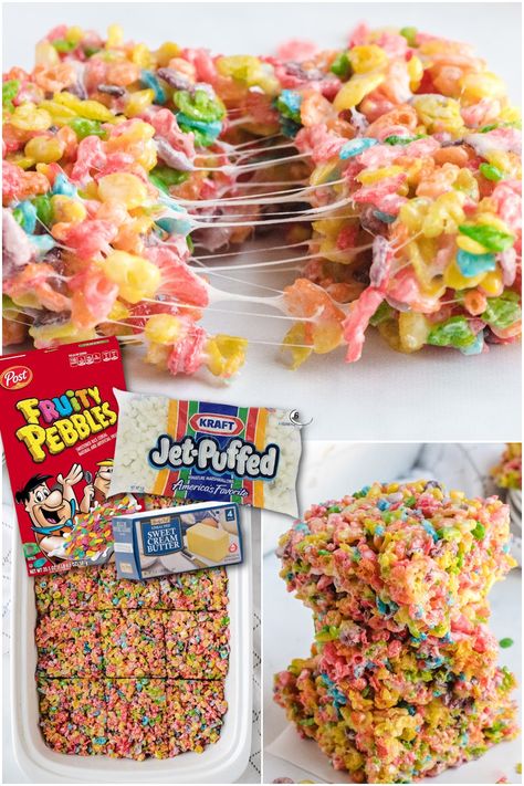 Fruity Pebbles Rice Crispy Treats Recipe, Rice Crispy Cake, Fruity Pebbles Treats, Marshmallow Cereal, Kids Lunch Box Meals, Rice Crispy Treats Recipe, Fruity Pebbles Cereal, Pebbles Cereal, Krispie Treats Recipe