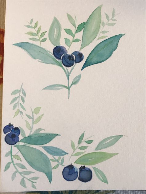 #watercolor #fruit #blueberry #simple #水彩 Blueberry Bush Drawing, Blueberry Painting Easy, Blueberry Drawing Simple, Watercolor Plants Simple, Blueberry Skirt, Blueberry Painting, Blueberry Illustration, Blueberry Watercolor, Blueberry Art