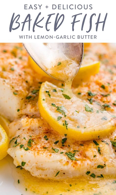 This baked fish is coated with an easy lemon-garlic butter and baked to tender perfection. So quick and easy to make but loaded with flavor. Simple but delicious. This baked fish recipe works for any type of white fish. Tilapia, halibut, cod, snapper, grouper, any white-fleshed fish will work! Baked Fish Dinner, Baked Grouper, Grouper Recipes, Fish Tilapia, Baked Fish Recipe, Snapper Recipes, Snapper Fish Recipes, White Fish Recipes, Fish Recipes Baked