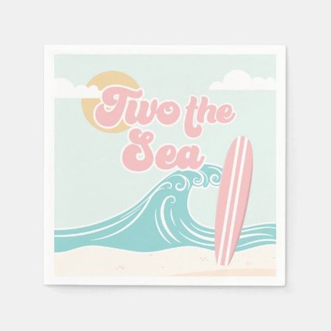 Two the Sea Pink Surf Beach Birthday for $45.90 - Birthday Paper Napkins Pink Beach Birthday, Beach 1st Birthday, Beach Birthday Invitations, Bday Plans, 22 Bday, Surf Bar, Surf Birthday Party, Surf Birthday, Beach Birthday Party