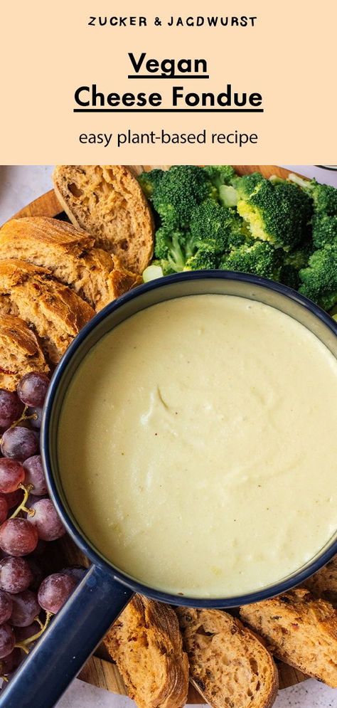 Vegan Cheese Fondue #soulfood #party #family dinner Vegan Cheese Fondue Recipes, Vegan Fondue Recipes, Vegetarian Fondue, Dairy Free Fondue, Vegan Cheese Fondue, Vegan Fondue, Easy Cheese Fondue, Lactose Free Cheese, Fondue Dinner