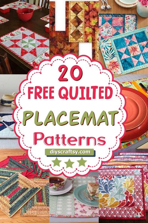 20 Free Quilted Placemat Patterns - DIYsCraftsy Quilted Placement Patterns Free, Christmas Quilt Placemats Free Pattern, Simple Quilted Placemats, Jelly Roll Placemats Patterns, Seasonal Placemats Patterns, Jellyroll Placemats Patterns Free, Patchwork Christmas Placemats, Placemat Size Standard, Quilted Placemats Modern