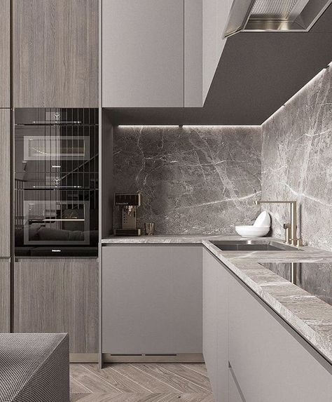 Серая Кухня, Dark Grey Kitchen, Kabinet Dapur, Grey Kitchens, Kitchen Marble, Kitchen Room Design, Kitchen Furniture Design, Grey Kitchen, Trendy Kitchen