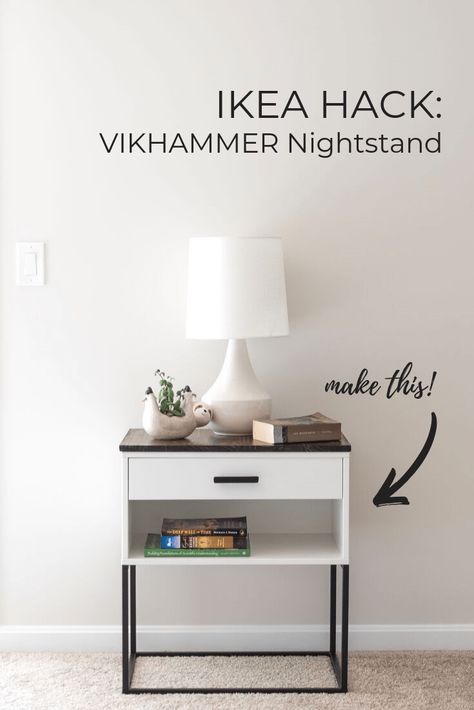 IKEA Hack: A VIKHAMMER Nightstand Makeover #nightstanddecor Vikhammer Nightstand, Dresser Makeover Diy, Ikea Closet Hack, Ikea Nightstand, Nightstand Makeover, Easy Ikea Hack, Ikea Hack Ideas, Ikea Bedroom, Ikea Furniture Hacks