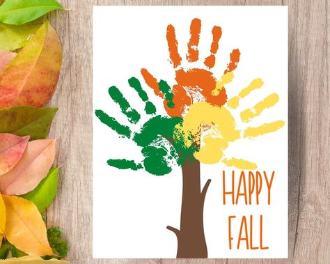 Fall Handprint Tree Fall Handprint Art Fall Handprint | Etsy Fall Handprint Art, Fall Tree Craft, Fall Handprint Crafts, Hand Print Tree, September Crafts, Thanksgiving Crafts Preschool, Preschool Crafts Fall, Baby Art Projects, Fall Arts And Crafts