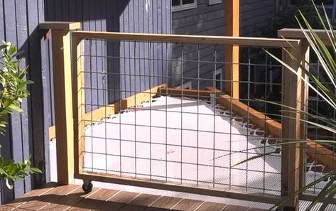 Here's a great tutorial by BYOT for building your own beautiful, simple and inexpensive sliding gate. Sliding Dog Gates Outdoor, Porch Sliding Gate, Diy Pet Gate Outdoor, Diy Gate For Deck, Sliding Deck Gate Diy, Sliding Outdoor Gate, Diy Sliding Gate Outdoor, Sliding Garden Gate, Sliding Fence Gate Diy