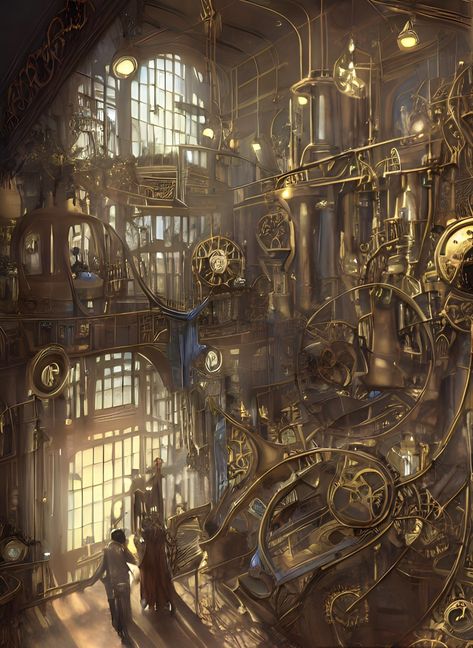 Inside A Clock Tower, Steampunk Clock Tower, Steampunk Tower, Steam Punk Aesthetic, Steampunk Wallpaper, Drawing Random, Steampunk Elements, Steampunk City, Steampunk Artwork