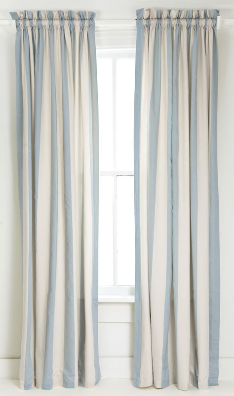 Blue and White Vertical Striped Curtain/Drape. French Coastal Decor, Blue Striped Curtains, Striped Bedroom, Baby Room Curtains, Blue Window, Blue Panels, Striped Curtains, Coastal Bathrooms, Blue Curtains