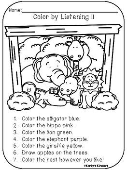 Color by Listening Bundle (A Following Directions Activity) Listen And Colour Worksheet, Preschool Listening Activities, Listening Skills Activities, Active Listening Skills, Listening And Following Directions, Following Directions Activities, Elementary Literacy Activities, First Week Activities, Play Therapy Techniques