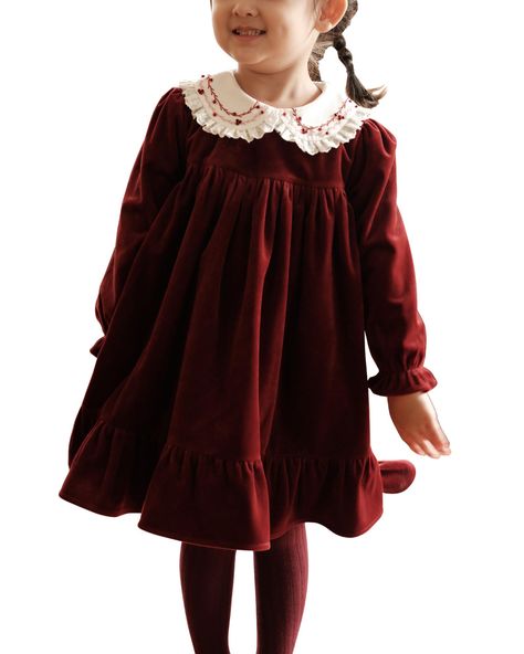 PRICES MAY VARY. 100% Polyester Imported Cotton lining Zipper closure Hand Wash Only ♥♥Toddler Fall Winter Long Sleeve Ruffle Dress：Toddler little girls dresses long sleeve tunic dress velvet gown fall winter Christmas party dresses clothes. Girls vintage casual playwear dress, simple and classic velvet dress, make your baby girl adorable and charming. Great as baby Christmas dress, baby birthday dress, baby formal wedding dress, baby casual holiday dress. Pair with a velvet bowknot headband hea Rosalia Style, Christmas Outfit Kids, Girls Winter Dress, Baby Winter Dress, Christmas Dress Toddler, Toddler Girl Christmas Outfits, Red Tutu Dress, Vintage Christmas Party, Girls Christmas Dress