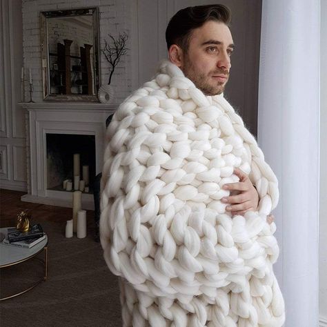 Amazon.com: clootess Chunky Knit Blanket Merino Wool Hand Made Throw Boho Bedroom Home Decor Giant Yarn (Ivory White 80x100) : Home & Kitchen Thick Throw Blanket, Mens Valentines Day Gifts, Knot Blanket, Big Blanket, Giant Knit Blanket, Big Knit Blanket, Giant Yarn, Grey Throw Blanket, Arm Knitting Blanket