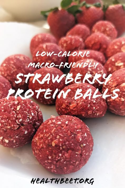 Strawberry Protein Balls, Health Beet, Protein Balls Recipe, Cake Batter Protein, Low Calorie Protein, Protein Balls Recipes, Strawberry Protein, Healthy Protein Snacks, Baking Powder Uses