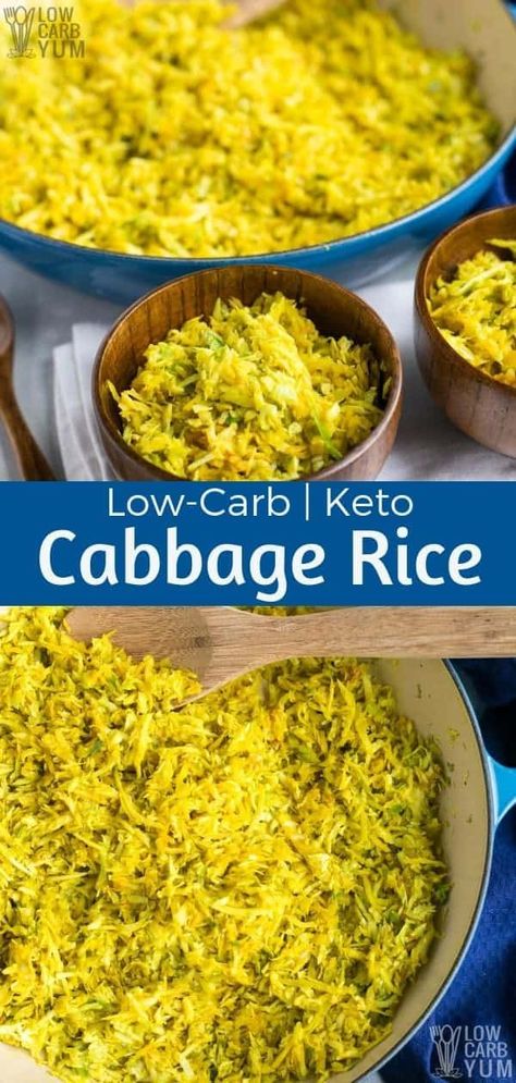 Cabbage Rice with Indian Spices for a Keto Side Dish Indian Low Carb Recipes, Cabbage Rice Recipes, Low Carb Indian Recipes, Turmeric Cabbage, Keto Indian Recipes, Keto Cabbage, Meatless Meals Healthy, Keto Side Dish, Cabbage Rice