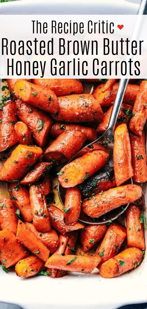 Roasted brown butter honey garlic carrots make an excellent side dish. Roasted to tender perfection in the most incredible sauce these will become a new favorite! Brown Butter Carrots Recipe, Roster Carrots, Roster Vegetables, Alyssa Rivers Recipes, Honey Food Recipes, Fall Bbq Side Dishes, Honey Butter Carrots, Brown Butter Carrots, Honey Garlic Carrots