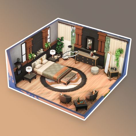 No Cc Sims 4 Rooms, Ts4 Interior Design, Sims 4 No Cc Interior, Sims 4 No Cc Bedroom, Sims 4 Big Bedroom, The Sims 4 Interior Ideas, Sims 4 Master Room Ideas, 122 Hakim House Sims 4 Floorplan, Sims 4 Master Bed Ideas