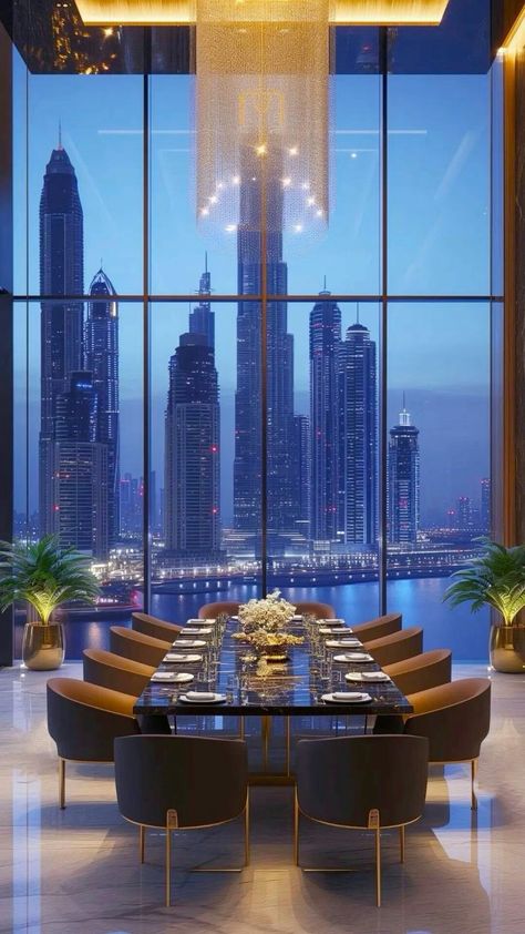 Dubai Penthouse Luxury, Billionaire Apartment, Modern Penthouse Luxury, Penthouse Apartment Aesthetic, Penthouse Dining Room, Luxury Modern Apartment, Dubai Penthouse, Penthouse Decor, Penthouse Aesthetic