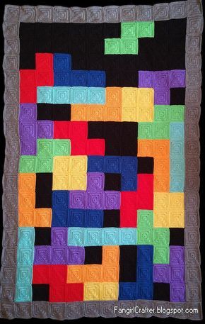 Crochet TETRIS Afghan Crochet Blanket Stitch Pattern, Crochet Blanket Chevron, Crochet Beginner, Geeky Craft, Crochet Square Blanket, Recycled Books, Tea Cosies, Crochet Baby Shoes Pattern, Crochet Geek