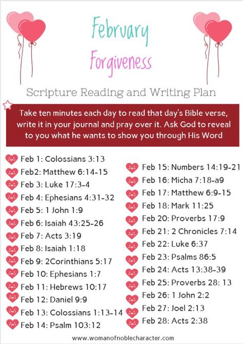 February Scripture reading and writing plan with the focus on forgiveness. #Bibleverses #scripture #Biblereading #forgiveness #biblical February Scripture, Forgiveness Scriptures, Bible Writing, Scripture Writing Plans, Scripture Writing, Writing Plan, Quotes Arabic, Bible Challenge, Bible Plan