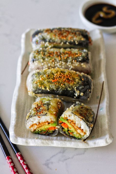 Rice Paper Nori Rolls, Vegan Crispy Rice Sushi, Vegetarian Rice Rolls, Rice Paper Sushi Rolls Fried, Tofu Nori Wrap, Rice Paper Ramen Rolls, Tofu Fresh Rolls, Bang Bang Chicken Rice Paper Roll, Veggie Wraps Rice Paper