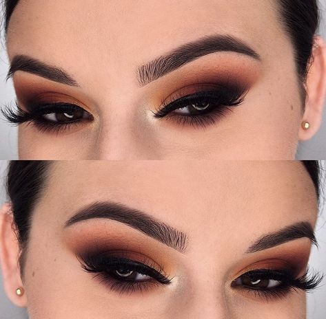 Brown Eye Fall Makeup, Rust Brown Eye Makeup, Autumn Smokey Eye, Cute Fall Makeup Looks Brown Eyes, Fall Makeup Eyeshadow, Copper Eye Makeup Blue Eyes, Autumnal Bridal Makeup, Makeup Ideas For Thanksgiving, Dramatic Fall Makeup