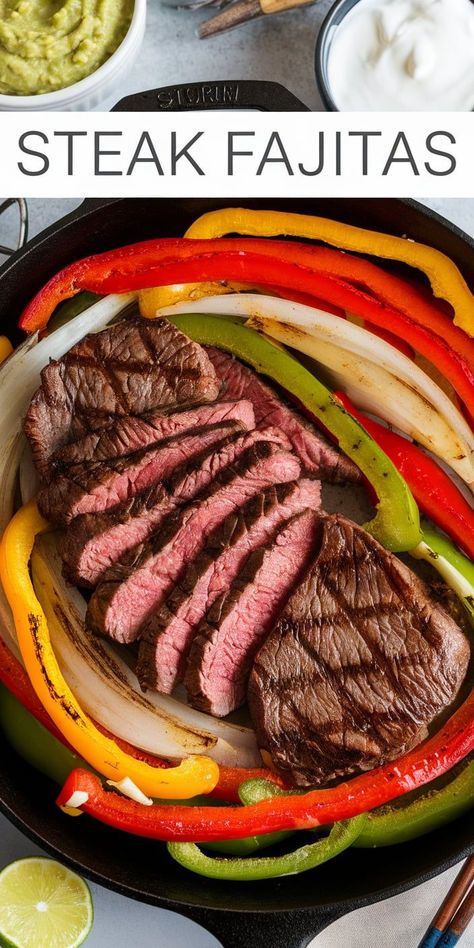 One-Pan Steak Fajitas.   Quick and easy steak fajitas made in one pan! Minimal cleanup and maximum flavor. Steak Fajitas Crockpot, Easy Fajita Recipe, Beef Fajita Recipe, Skirt Steak Fajitas, Mexican Fajitas, Easy Steak Fajitas, Healthy Steak, Chicken Fajitas Crockpot, Steak Fajita Recipe